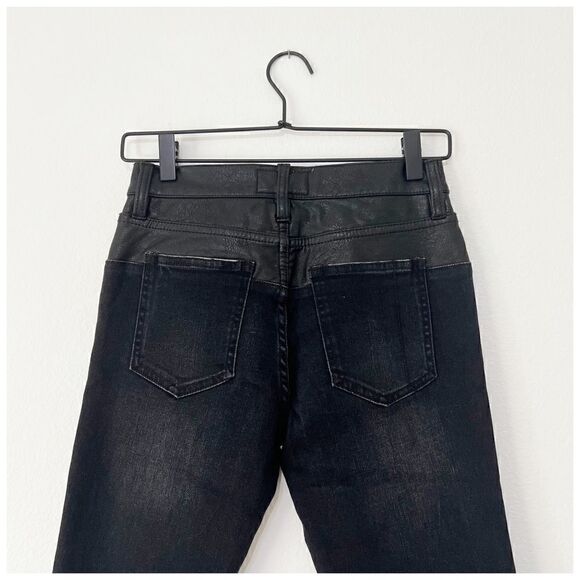 Current / Elliott The Fused High-Waist Stiletto Jeans Faux-Leather Black Size 25 - Picture 8 of 13